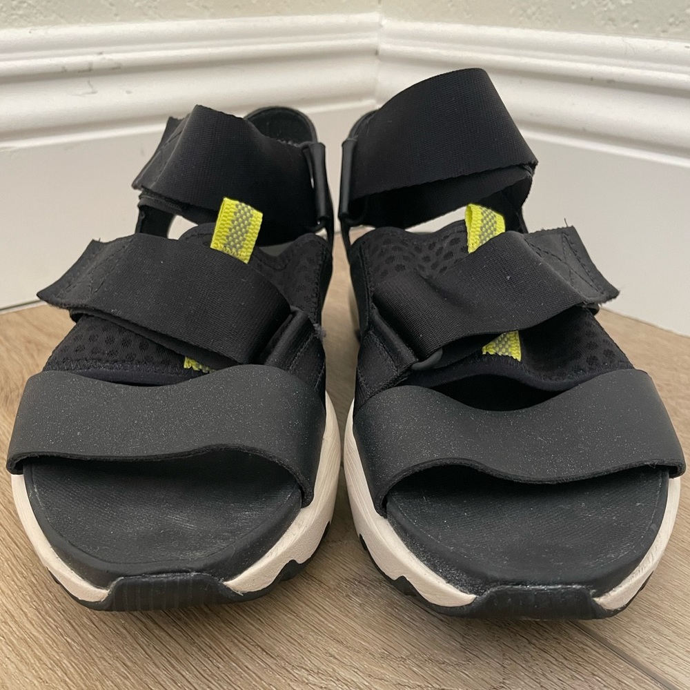 Sorel Black and White Women's Sandals with Yellow Accents - Picture 3 of 8